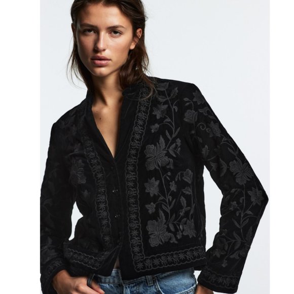 Zara Tops - ZARA Women's Embroidered Velvet Blouse in Black Size XS NWT $70